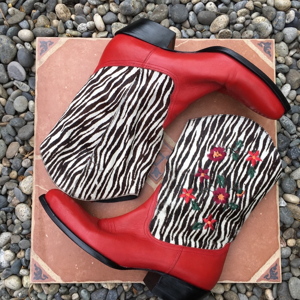 NAKED FEET Embroidered, Black & Red, Cowgirl Boots